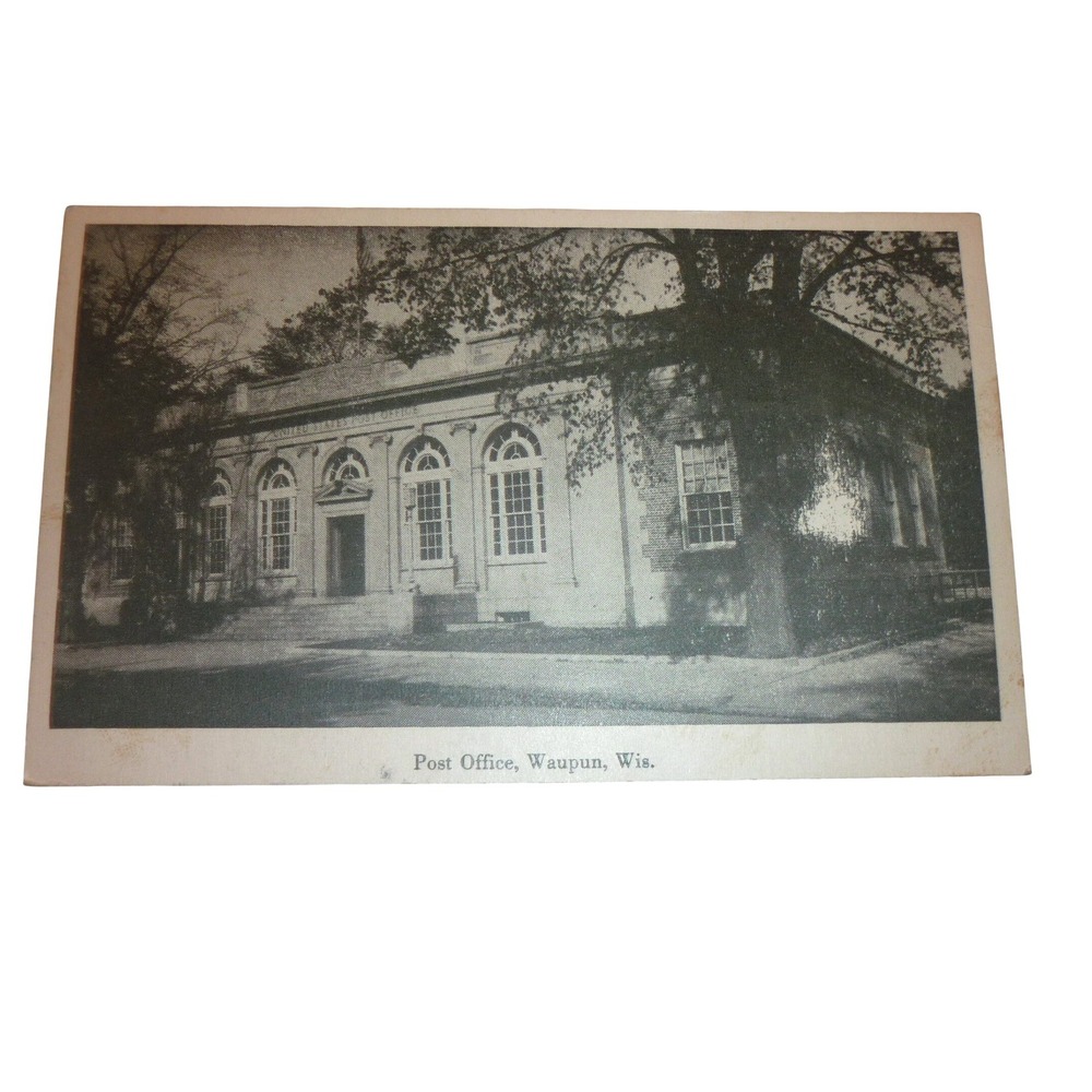 Vintage 1941 Waupun Wisconsin Post Office Postcard US PO Architecture RPPC Style
